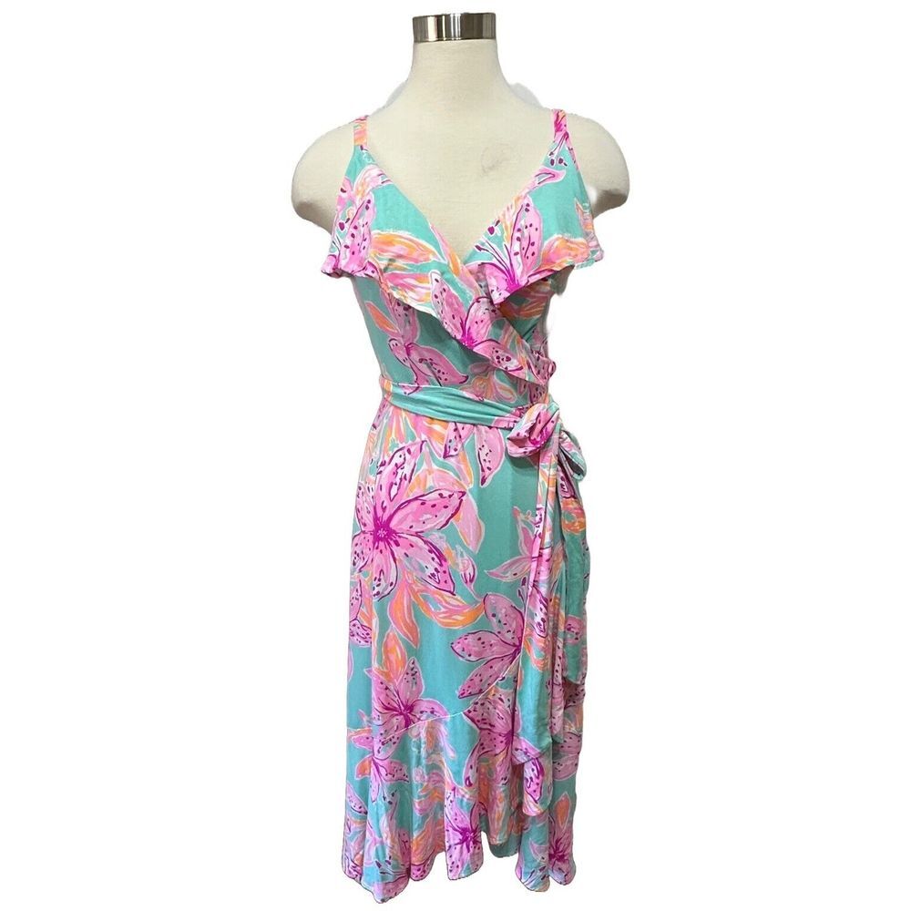 Floral Wrap Dress in Pink and Blue